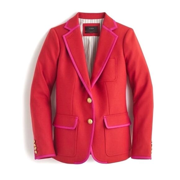 J. Crew Jackets & Blazers - J. Crew | RARE ✨ Red With Hot Pink tipped Trim Wool Rhodes Blazer Size 4